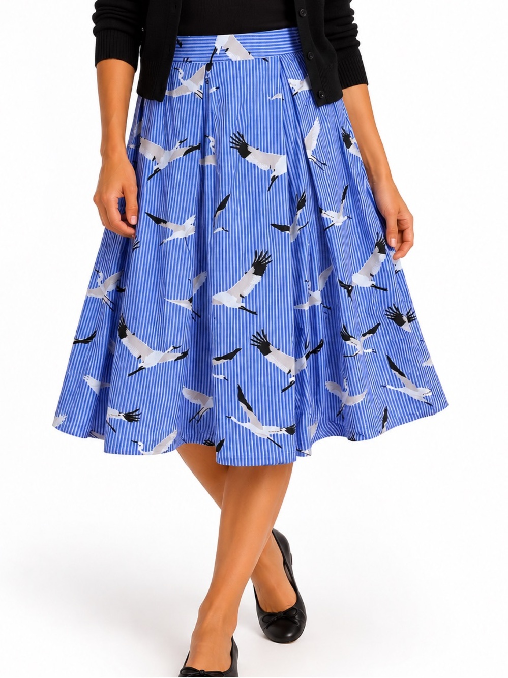 Who What Wear Blue Striped Seagull Print Circle Skirt